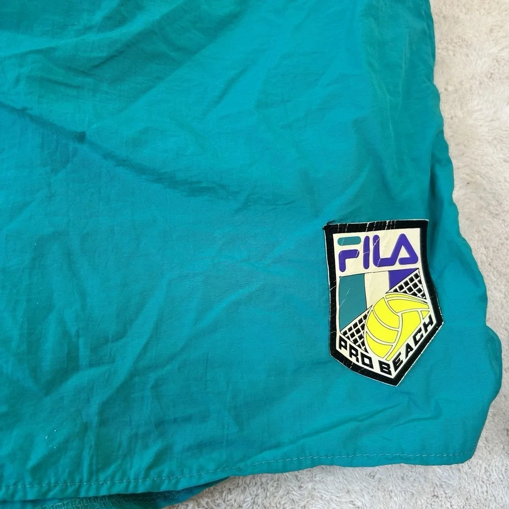VINTAGE Fila Swim Trunks Mens XL Green Purple 80s Beach Volleyball USA Made READ
